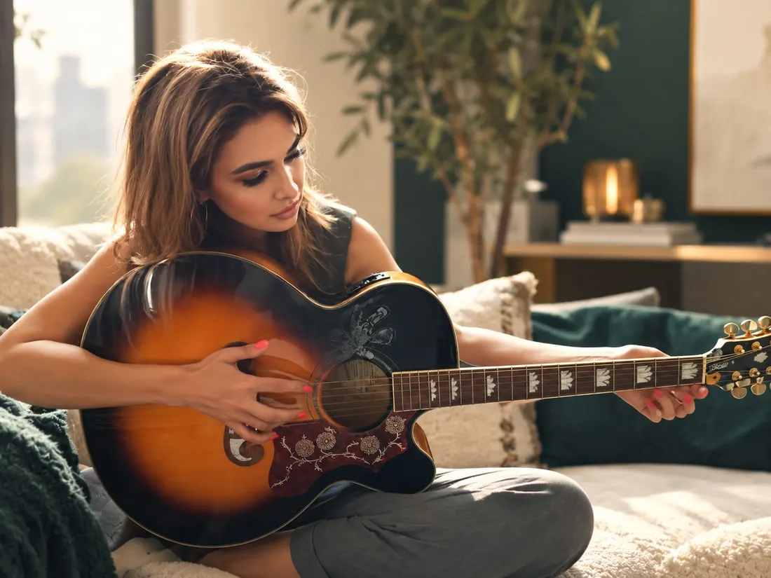 Alina Tomșa cu o chitară acustică